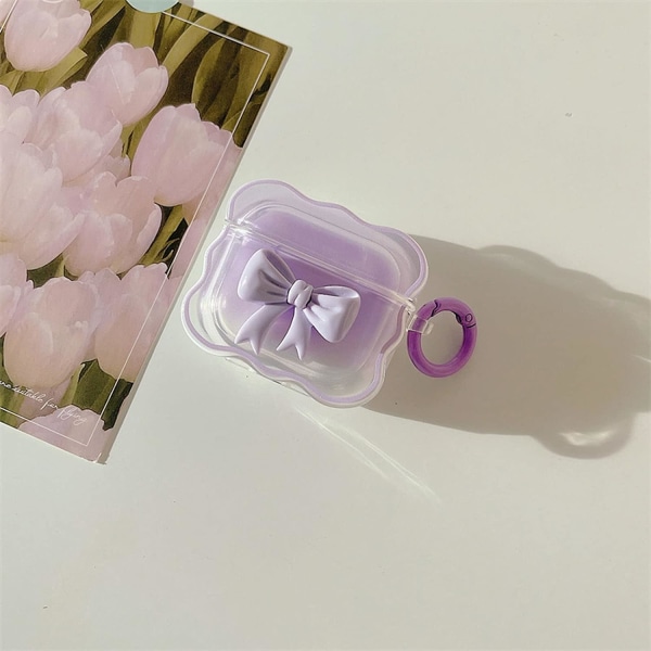 Kompatibel för AirPods Case Soft Clear TPU med söt 3D-färgad bågedesign Stötsäker cover för flickor Kvinna Airpods 3-lila