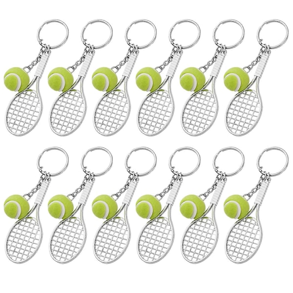 Paket med 12 Sport Nyckelringar Mini Tennisracket Nyckelring Metall Tennisracket Nyckelring