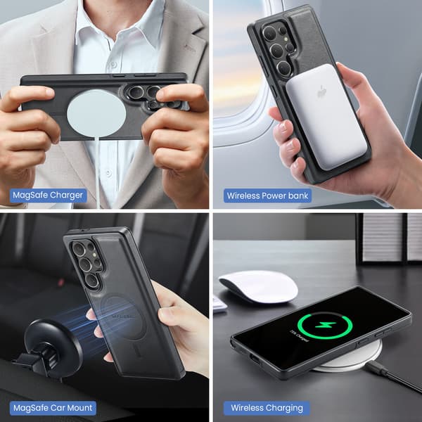 Compatible with Phone 16/15/14 Two-in-One Magnetic Card Holder Protective Case MagSafe Wireless Charging Coffee