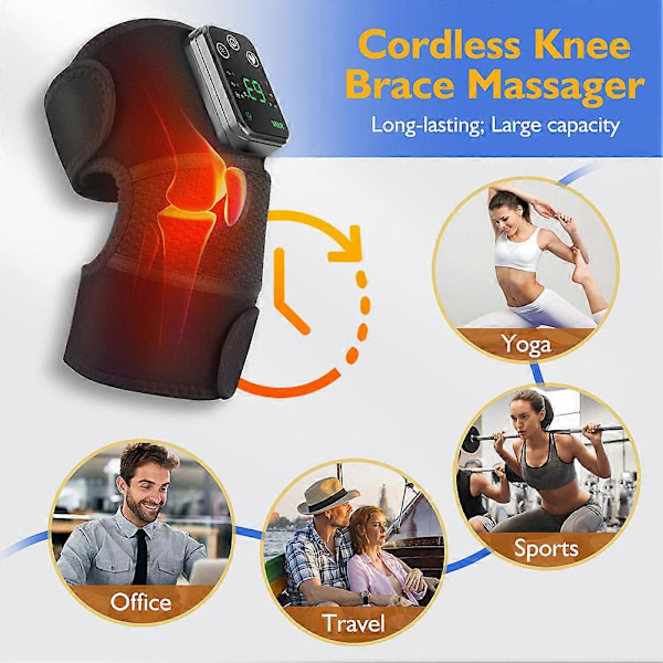 Elektrisk Uppvärmningsvibration Massage Knäskydd 2 i 1 Knä Armbåge Axel Massage Enhet för Äldre Grey