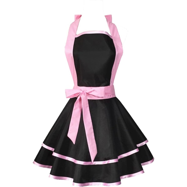 Ljuvliga handgjorda bomullsretro svarta förkläden för kvinnor, flickor, tårta Köksförkläde för mammas present (rosa)