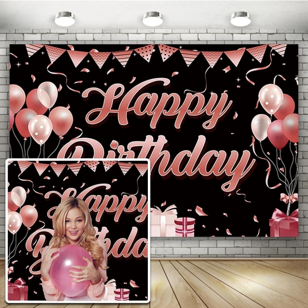 5x3Ft Happy Birthday Decorations Backdrop Pink Floral Black Background Happy Birthday Backdrop Banner Birthday Party Supplies