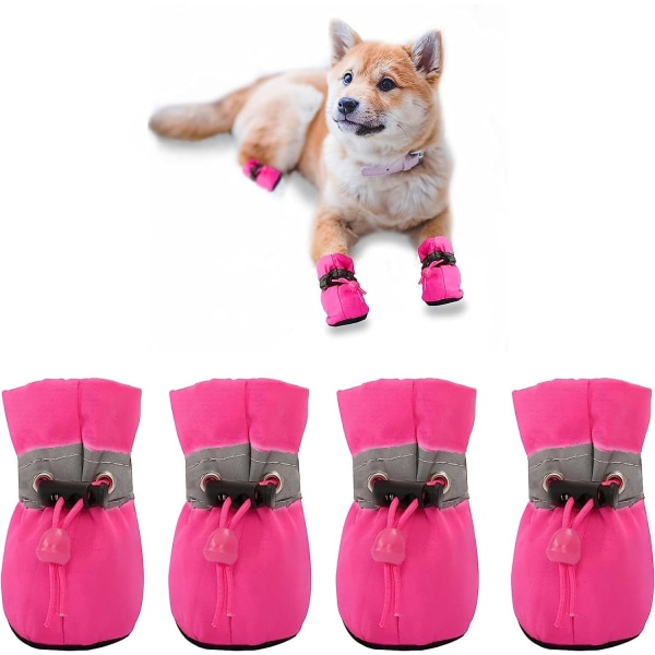 Halkskydd för hundstövlar och tassskydd för snöiga dagar, varma trottoarskor för hund med reflekterande remmar, hundsko för hårda golv inomhus (rosa, 6)
