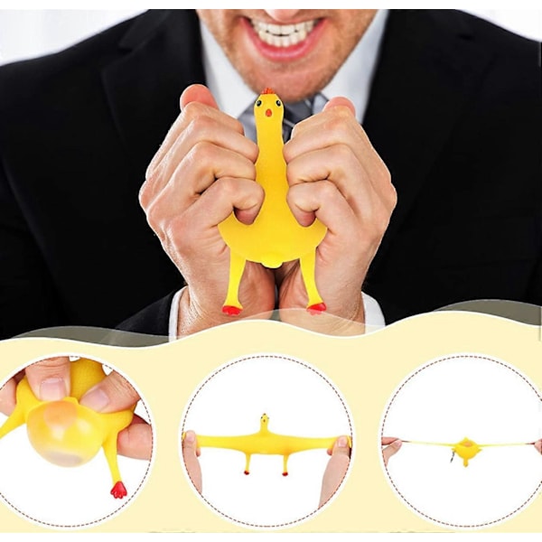 Stress Relief Legetøj Vent Rage Gummi Liggende Kyllingelegetøj Gummi Kylling Nøgleringe - 6 stykker