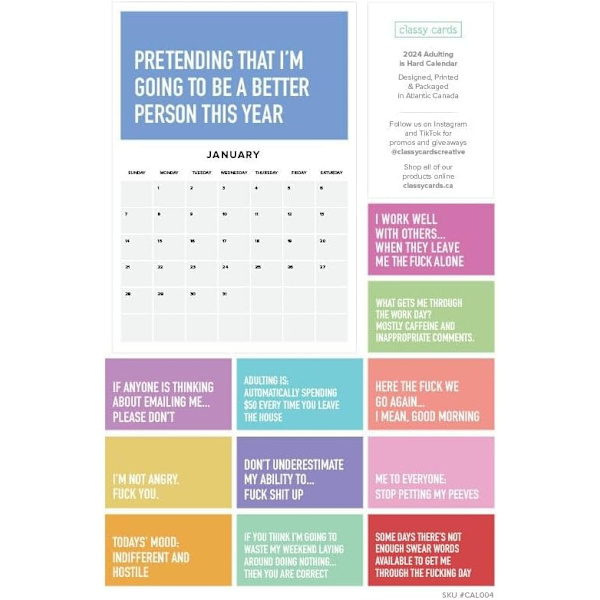 2024 Voksne er tøffe kalender, inspirerende månedlig veggkalender, 2024 voksne er ikke lett kalender(1 stk)