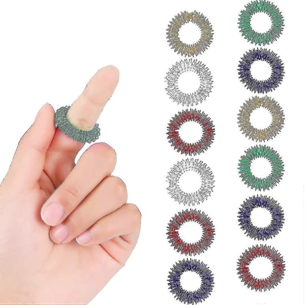 12 Stykker Akupressur Ring Spiky Sensoriske Fingerringe Massageringe Sæt