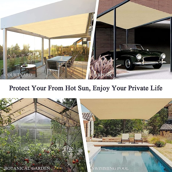 (3*6m) Skuggsegel Solskydd Rektangulär duk, HDPE 95% Anti-UV biltält med rep och buntband för trädgård, pergola, 1 meter 1 hål, sand