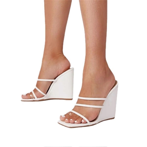 Avokärkiset slingback-sandaalit naisille, korkokengät, vapaa-ajan kengät, kesäiset rantatarvikkeet White 36