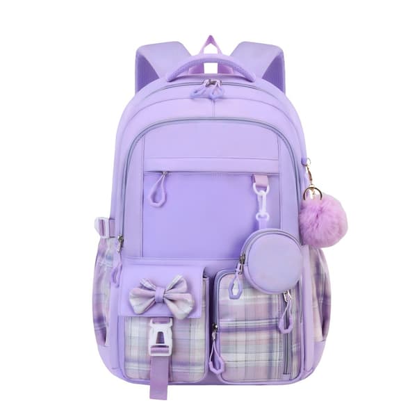 Backpack for Primary and Secondary School Students, Simple Three-Piece Set Black Pink
