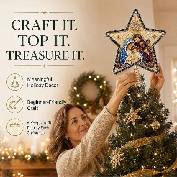 DIY-kreativt sæt til julestjernetopper, perleperle-diamantmaleri-stjerne, glitrende ædelstens-kunst-sæt til voksne, festlig juletræstoppynt E