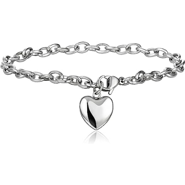 Jstyle Smycken Kvinnors Hjärta Berlock Armband Rostfritt stål Länkarmband Födelsedagspresenter till Kvinnor Smycken