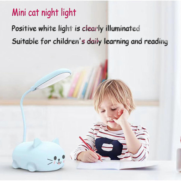 LED-pöytävalaisin lapsille, söpö kissalamppu USB ladattava lukuvalo, kannettava LED-pöytävalaisin (vihreä)