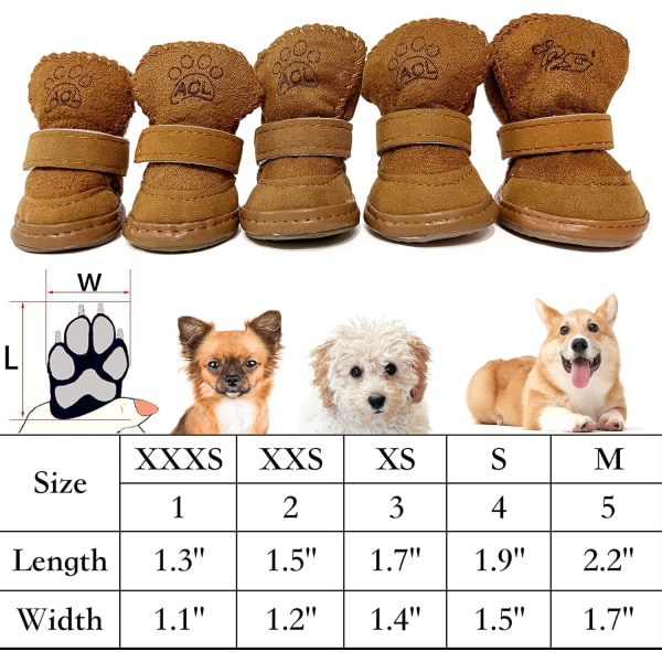 Hundstövlar, hundskor för små hundar Chihuahua, Anti-halk tassskydd för snövinter (brun, S)
