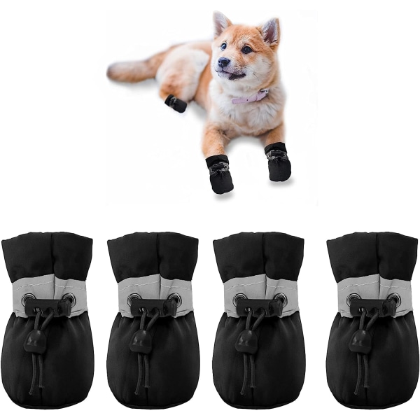 Anti-Slip Dogs Boots & Paw Protector for Snowy Day, Summer Hot Pavement Dog Booties with Reflective Straps,Dog Shoe for Indoor Hardfloors (Black,7)