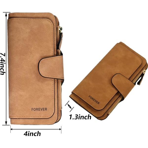 Lång läderplånbok, RFID-blockerande läderficka Plånbok Damminiplånbok med ID-fönsterkort clutchväska multifunktionell plånbok dam Brun