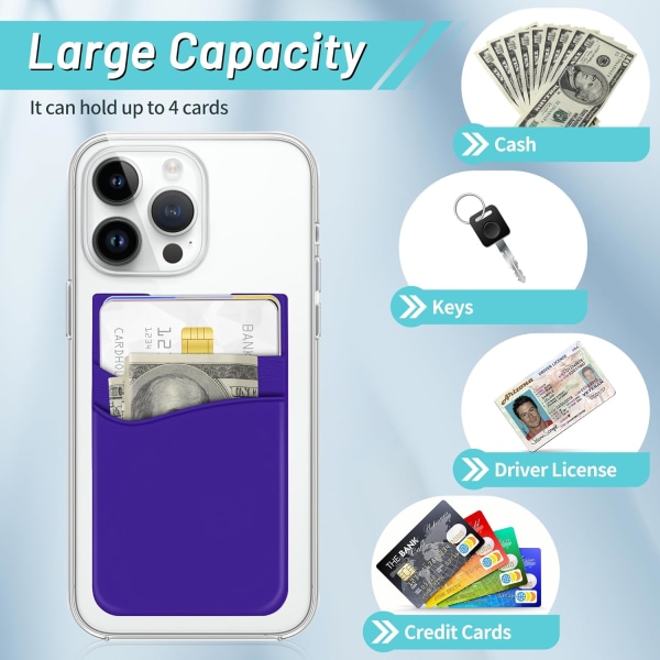 Telefonkortshållare, Silikonplånbok för mobiltelefon för Kredit-ID Visitkortsfickor för iPhone, Android och de flesta smartphones - Svart Lila Blå