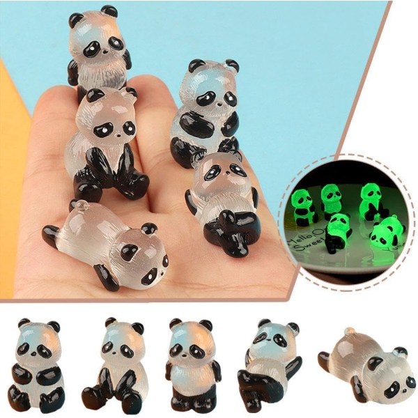 Sett med 2 mini lysende pandafigurer - Miniatyrpottedekorasjon - Glow-in-the-dark miniatyrblomst