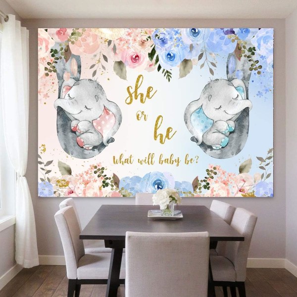 7*5 ft,Elephant Gender Reveal Backdrop Rosa eller Blå Han eller Hon Vad kommer baby att vara Graviditet Avslöja Fotografi Bakgrund