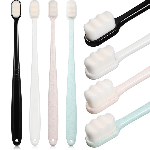 4 st extra mjuka tandborstar för känslig mjuk borsttandborste Micro Nano manuell tandborste för ömtåligt tandkött äldre (svart, vit, grön, beige)