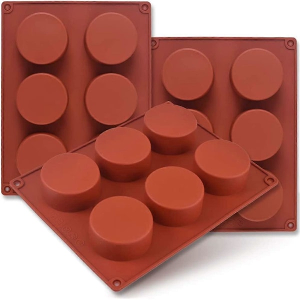 Silikonformar, 3-pack, 6 håligheter, 5,1 cm, rund cylinderform för cupcakes, handgjord tvål