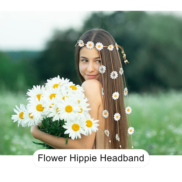 Blomma Hippie Pannband Blommor Krona Behemain Solrosor Pärlor Justera Blomma Huvudbonad Håraccessoarer