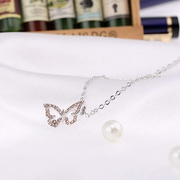 Butterfly Rose guldpläterade österrikiska kristaller hänge halsband för kvinnor Smycken presenter för fru, flickvän, Butterfly hänge halsband