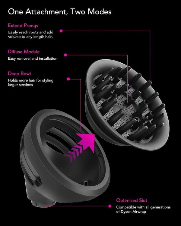 Wave+Curl Diffuser för Dyson Airwrap Styler, Uppgraderat Diffusormunstycke för Dyson Airwrap HS01 HS05 HS08 för vågigt, lockigt eller krulligt hår