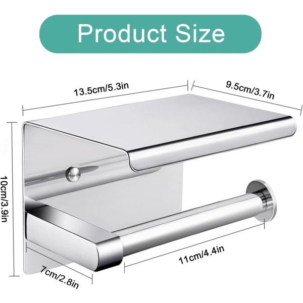 WC-paperirullateline seinälle, kromattu WC-paperiteline seinälle, harjattu ruostumaton teräs, poraton WC-paperiteline kylpyhuoneeseen (hopea)