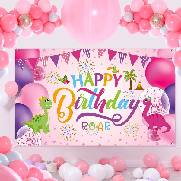 (7x5ft)Födelsedagsfest för dinosauriebakgrund Pojke/flicka Födelsedagsspelbanner för födelsedagsdekoration, baby och fototillbehör (rosa)