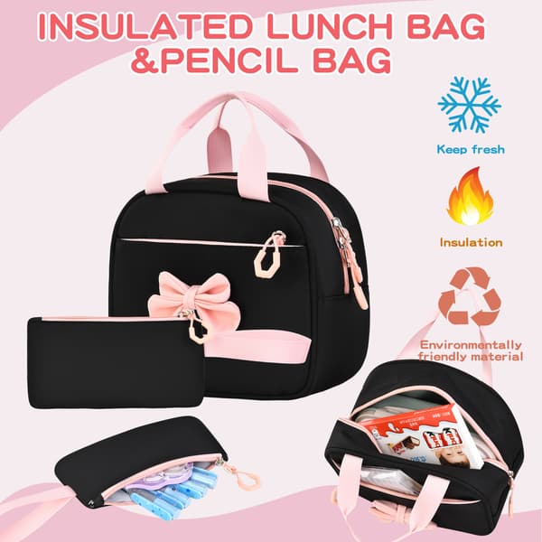 Backpack for Primary and Secondary School Students, Simple Three-Piece Set Black Pink