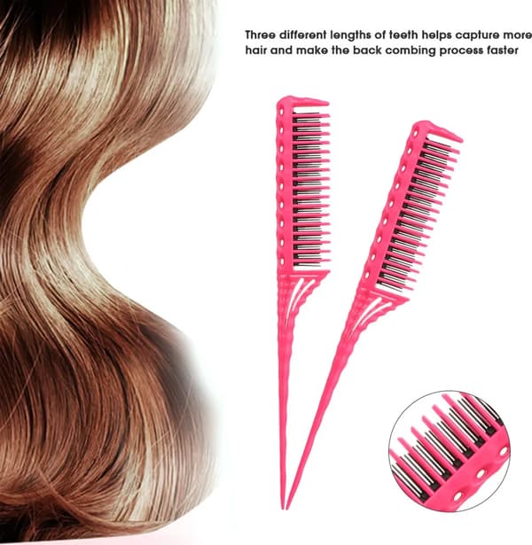 3-row teasing comb, detangling brush, rat tail comb, adds volume, backcombing, hairdressing combs