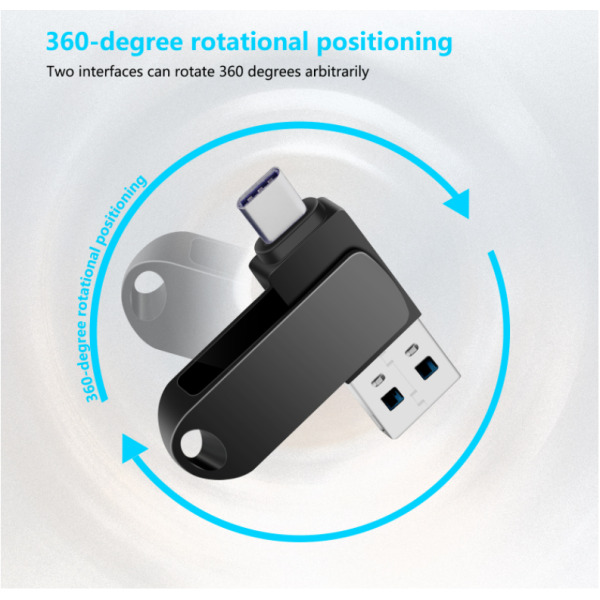 USB C Flashdrev 64GB Type C USB 3.0 USB-drev med nøglering 2 i 1 OTG Thumb Drive Memory Stick Swivel Jump Drive(Sølv)