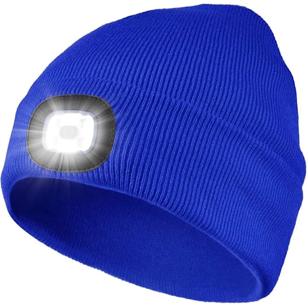 LED Lysende Strikket Hue Varm Kasket Udendørs Opladningshoved Lampe Kasket (Blå)