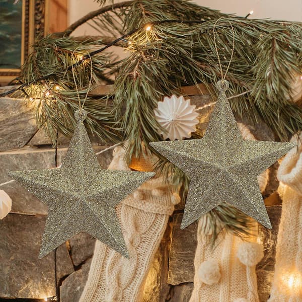Gylden stjerne-juleophæng til dekoration, 1 sæt