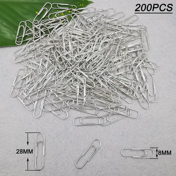 200 st Gem av papper 28MM Silver Metallklämmor för Kontorsmaterial Hem