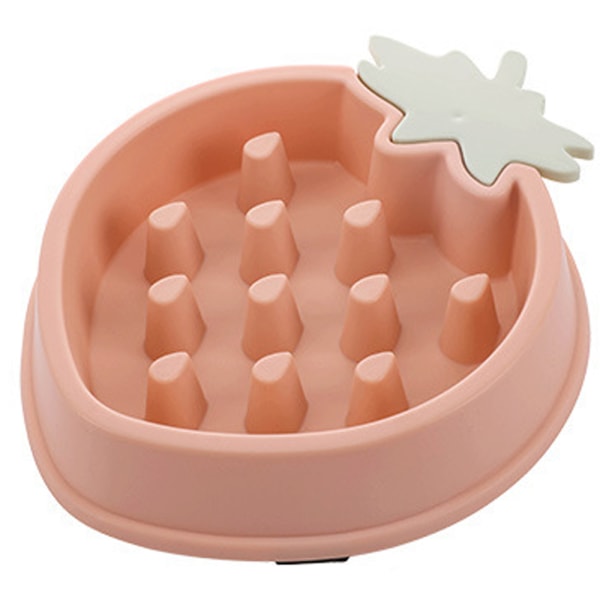 Slow Feeder Dog Bowl Anti-Swallow Healthy Eating Interactive Bloat Stop Fun Alternative - Strawberry Model - Pink