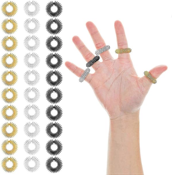 30 stk. Akupressur Finger Massageringe, Piggede Sensoriske Fingerringe