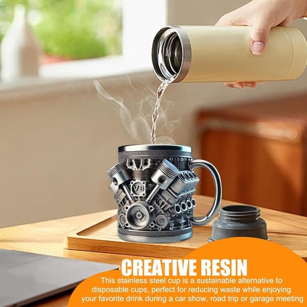 V8 Engine Stainless Steel Cup V8 Engine Mug V8 Engine Stainless Steel Cup Personalized 3D Engine Creative V8 Engine Mug