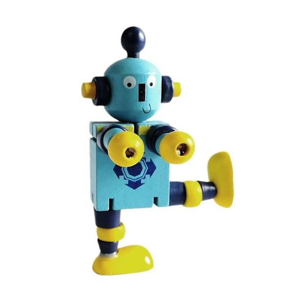 Puinen Lelu Robotti Joustava Nivelletty Säädettävä Pöytälelu Hahmo Lapsille, Puurobotit Blue