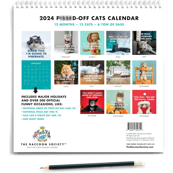2024 Snarky Cats Calendar - Rolig, sassy semesterpresent för kattälskare - 12 månaders planerare för skämtpresent - Arg katt