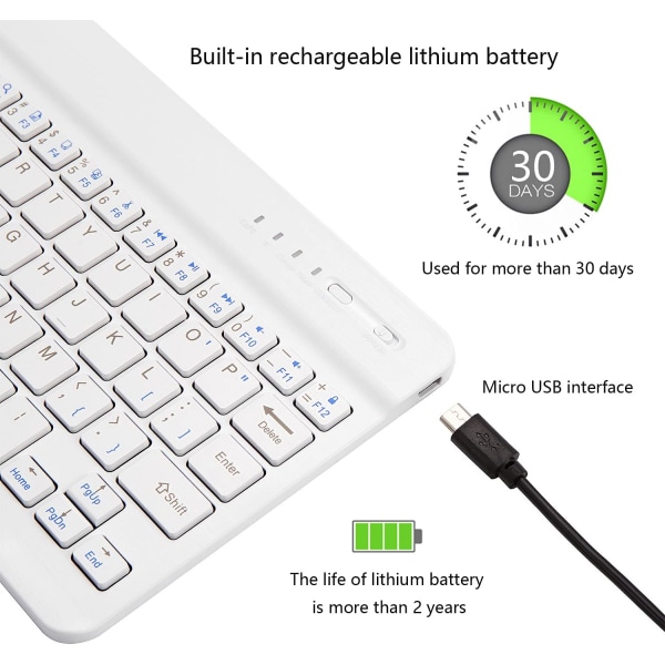 Bluetooth tangentbord, ultratunt uppladdningsbart trådlöst Bluetooth tangentbord kompatibelt med iOS