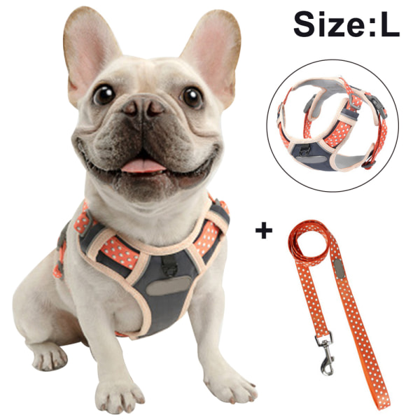 Dog Chest Harness Traction Rope, Breathable Pet Vest-Orange chest strap size L + orange drawstring size M