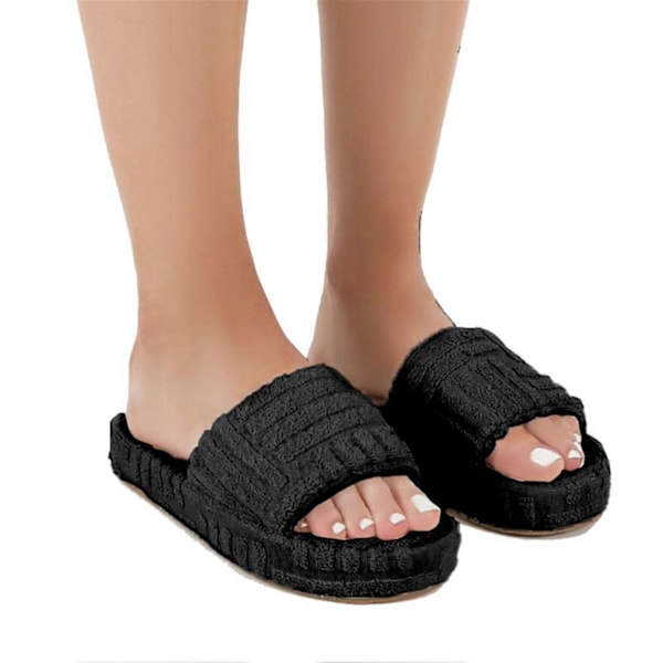 Terry Slippers med frotté for kvinner jenter Slip-on plysj sko Husholdnings vinterutstyr Black 43