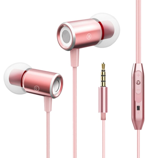 In-ear-hörlurar, brusreducerande hörlurar, stereo- och hi-fi-ljud med mjuka och bekväma örontips-rosaguld