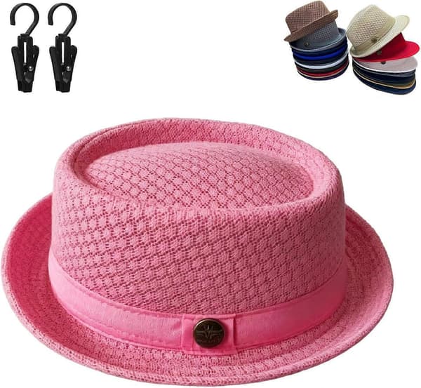 Unisex åndbar mesh Pork Pie-hat, blød og absorberende, let foldbar stråsolhat, til strandrejser udendørs