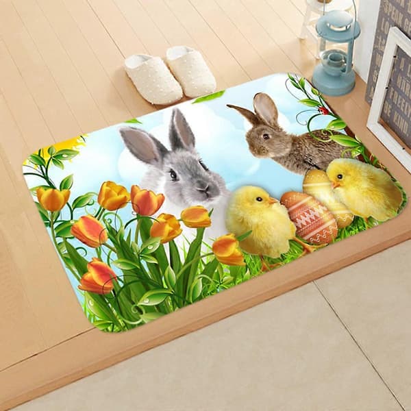 Vaskbare dørmatter påskehareegg Sklisikker matte Dekorasjon Gulvmatte 40x60cm Inngang Bad Dørmatter