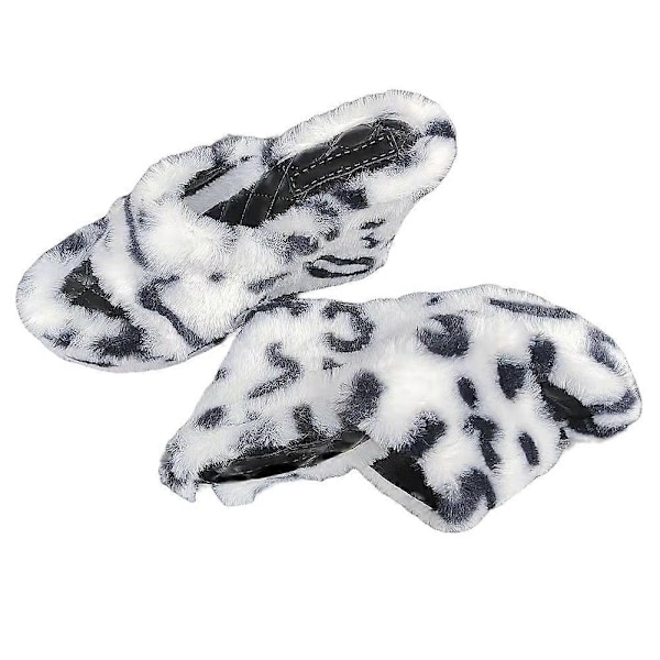 Snygga Damtofflor i Plysch med Hög Klack Öppen Tå Casual Utomhus Sandaler Höst Vinter Cows 43
