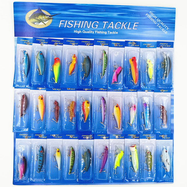 30pcs Plastic Fish Road Runner Bait Minnow Wave Crawler Pencil Insect VIB Hard Bait Fake Bait Mock Bait Fishing Tackle Combo Set