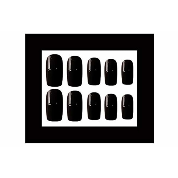 1 st manikyr falska naglar (D65 fyrkantigt huvud rent svart [lim modell]) Skönhet och hälsa