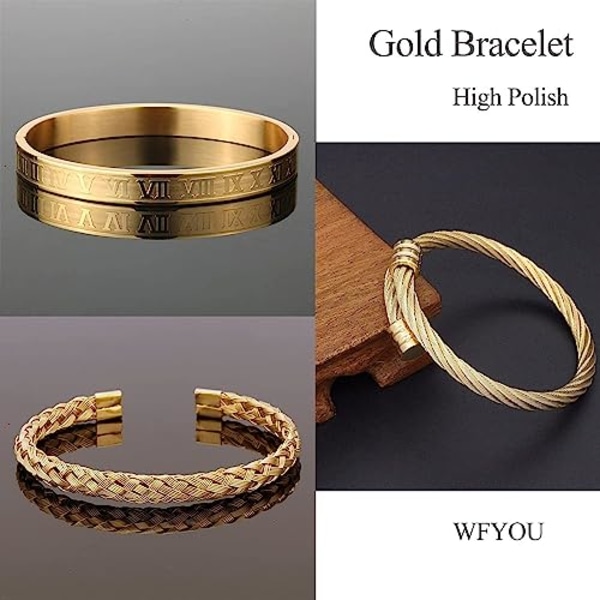 3 ST Armband i rostfritt stål Guld romersk siffra armband armband vriden kabel armband justerbar manschett armband herr lyx smycken armband presenter